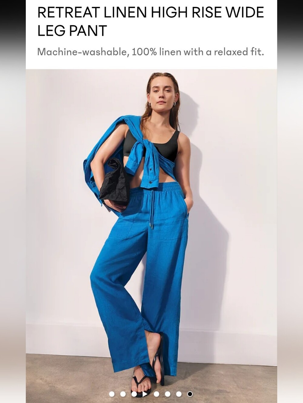 Athleta Retreat Linen High Rise Wide Leg Pant - Blue Sz M Petite 28"
